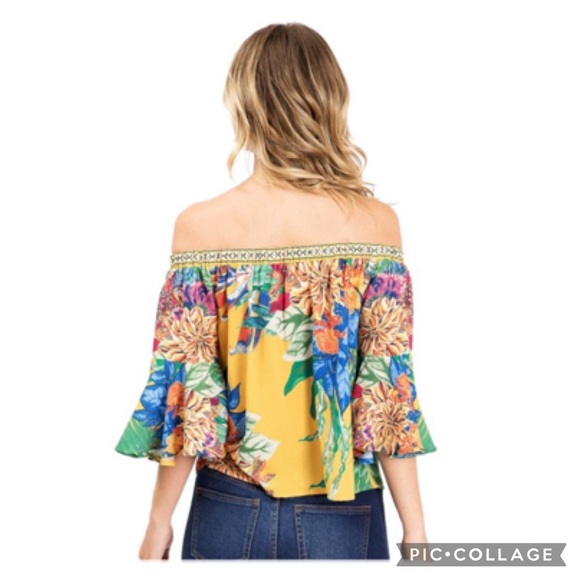 Flying Tomato Mustard Floral Off-The-Shoulder Top Size Medium - Picture 3 of 15